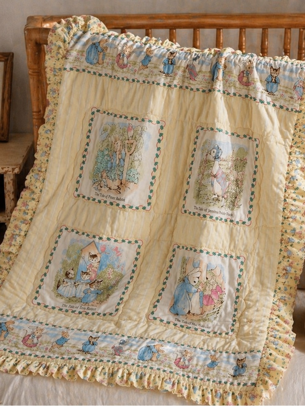 Beatrix Potter Quiltex Peter Rabbit Baby Quilt Blanket Nursery 34x44 USA